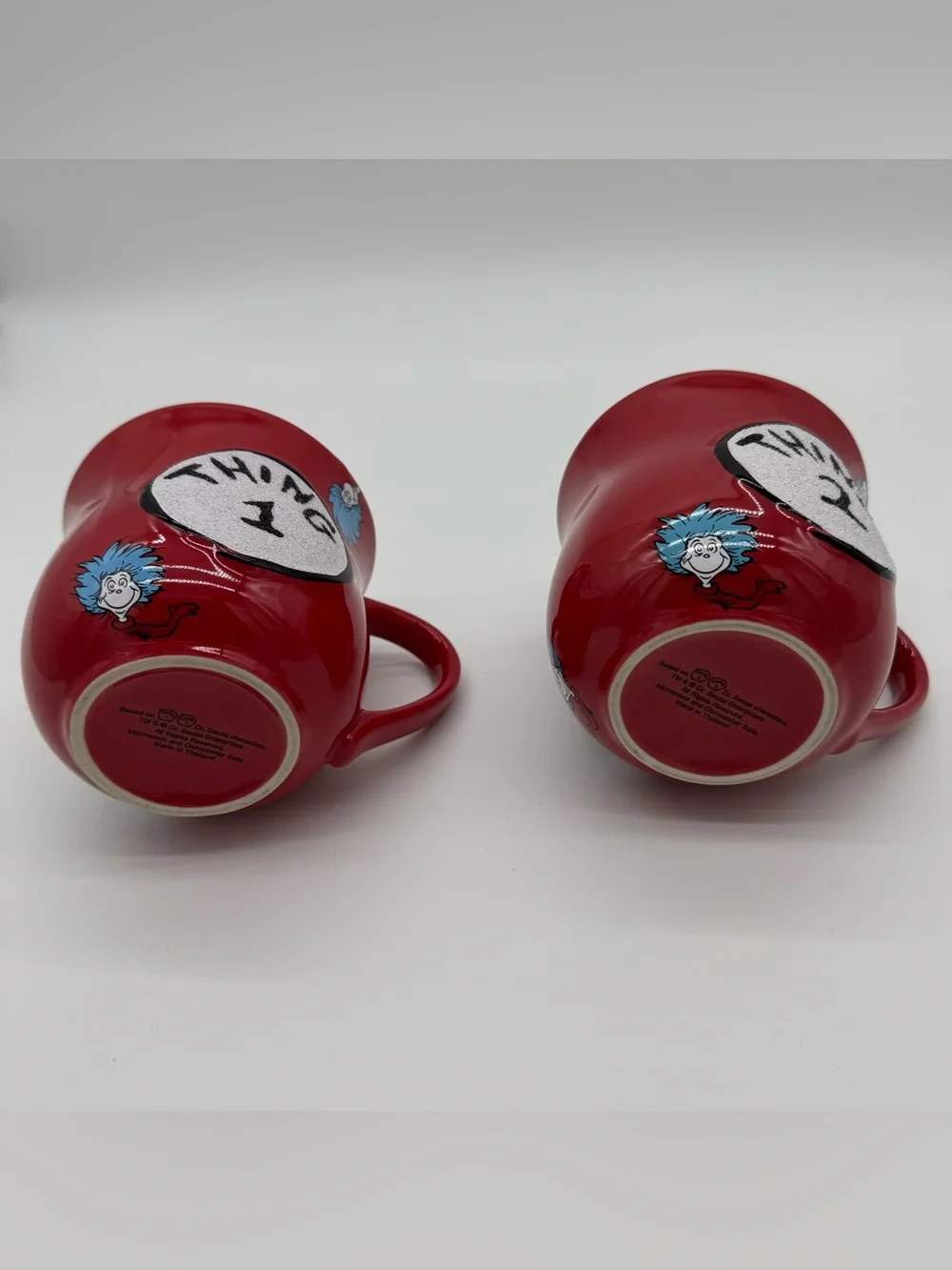 Dr Seuss Thing 1 & Thing 2 Coffee Tea Cup Mugs Universal Studios Cat In The Hat